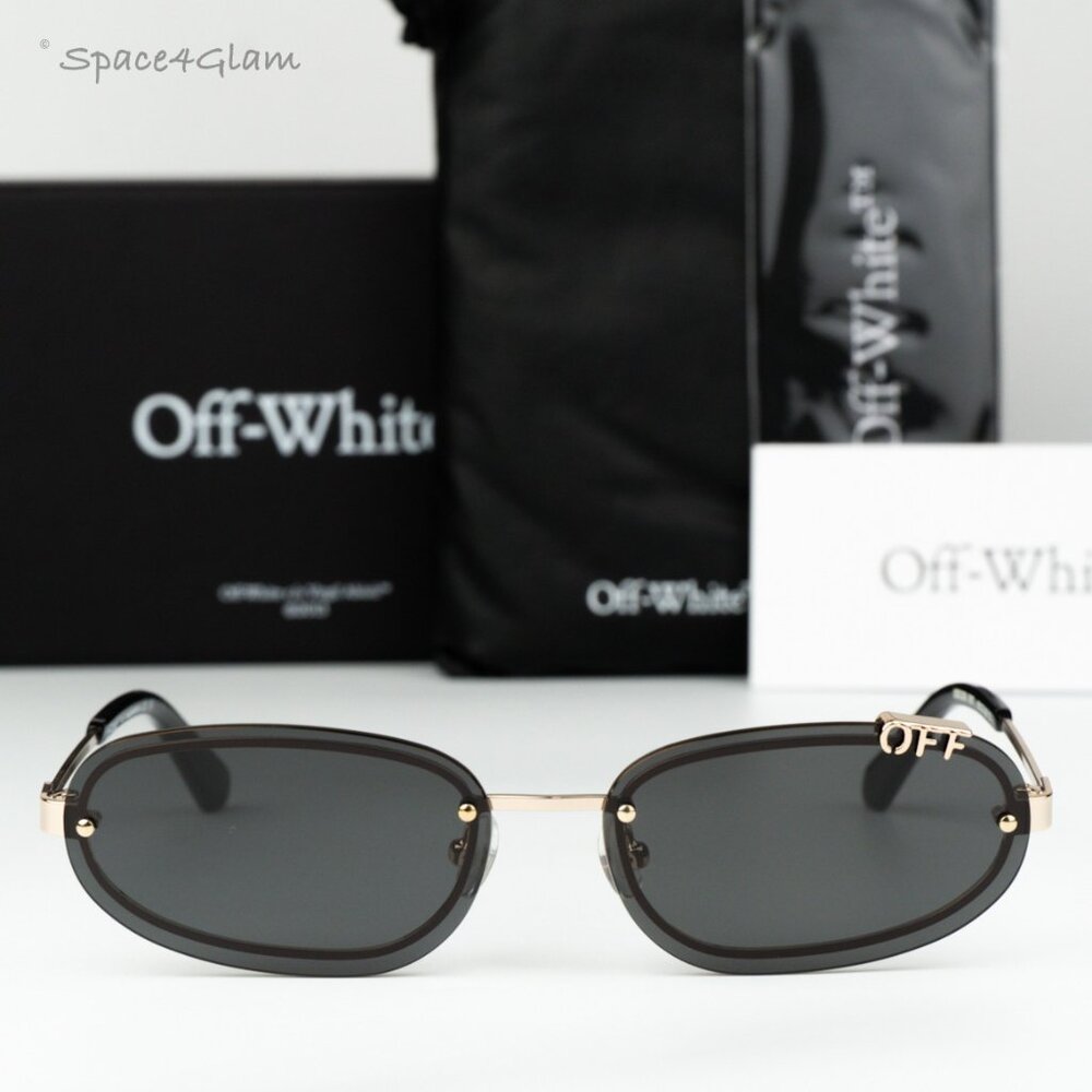 Off-White Men Sunglasses Gold Grey Oval OERI13M MIAMI 7607 NEW AUTHENTIC
